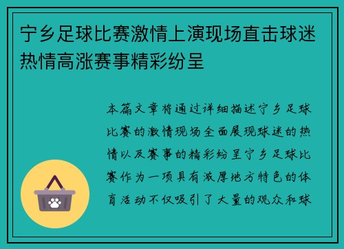 宁乡足球比赛激情上演现场直击球迷热情高涨赛事精彩纷呈